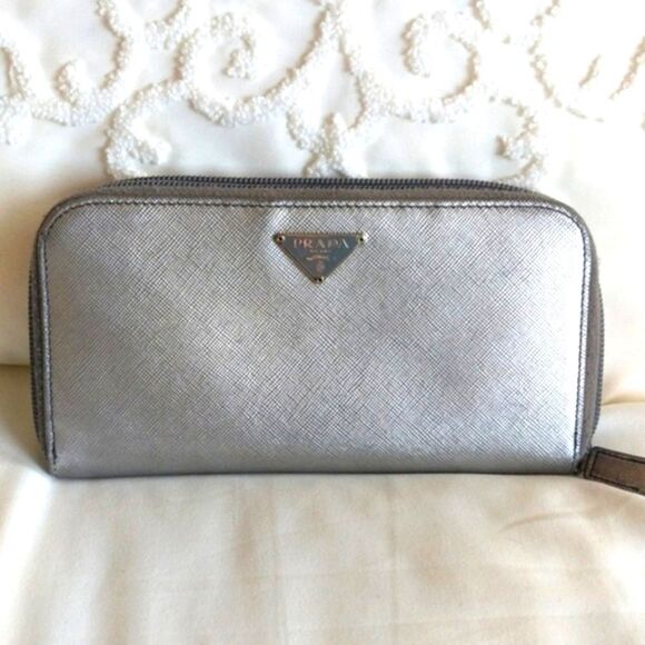 PRADA Metallic Leather Zip Around Wallet - Picture 15 of 16
